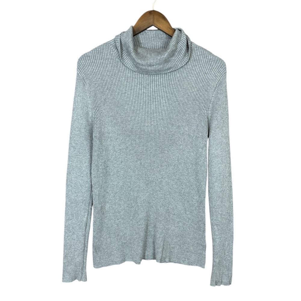 Time & Tru |‎ Marled Heather Ribbed Knit Fold Over Cowl Neck Sweater Lightweight